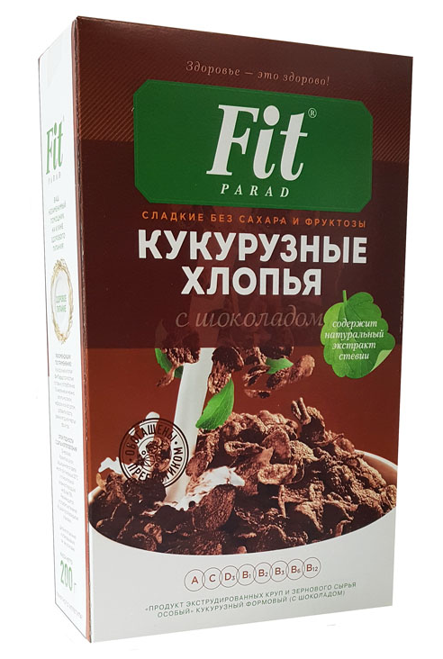 FitParad Кукурузные хлопья Шоколад со стевией, 200 г